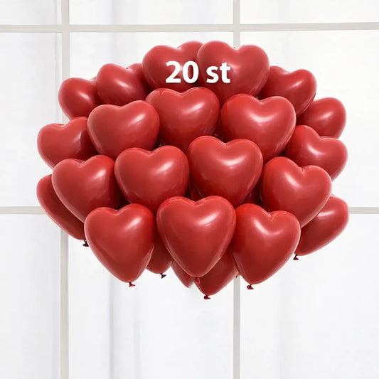 Hjärtballonger – 20 st Röda Hjärtformade Ballonger